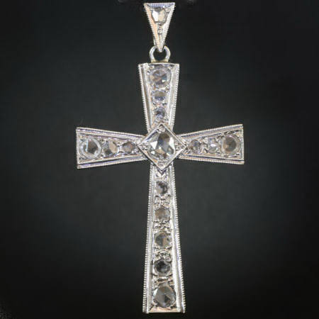 Vintage white gold cross with rose cut diamonds